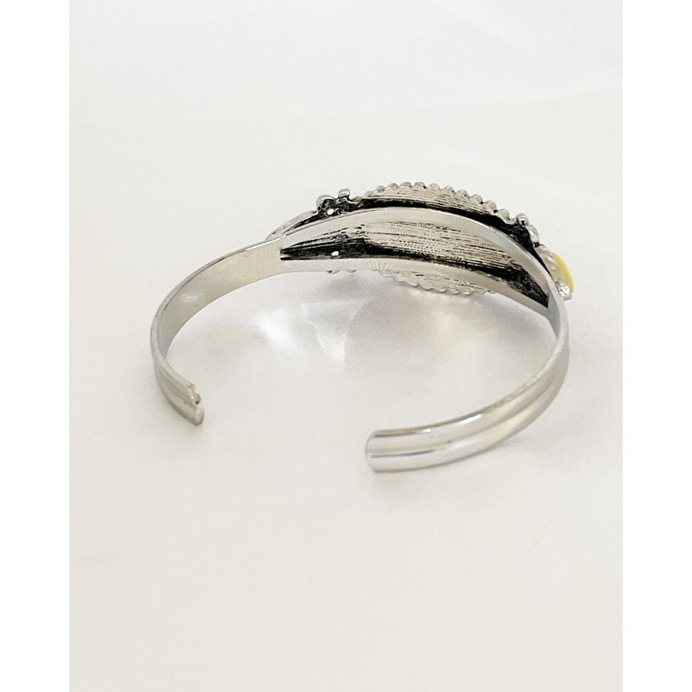 Paparazzi Tribal Trinket Bangle Bracelet Yellow Stones Bead Studded Silver Cuff - Picture 5 of 9